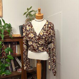 Topshop Floral Wrap Cropped Blouse